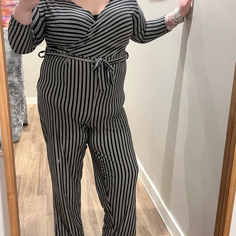 Chic Striped Black and White Jumpsuit